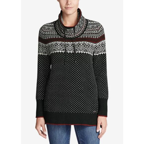 Eddie Bauer Fair Isle Pullover Sweater Cowl Neck Drawstring Ivory Wool Blend M - Picture 6 of 6